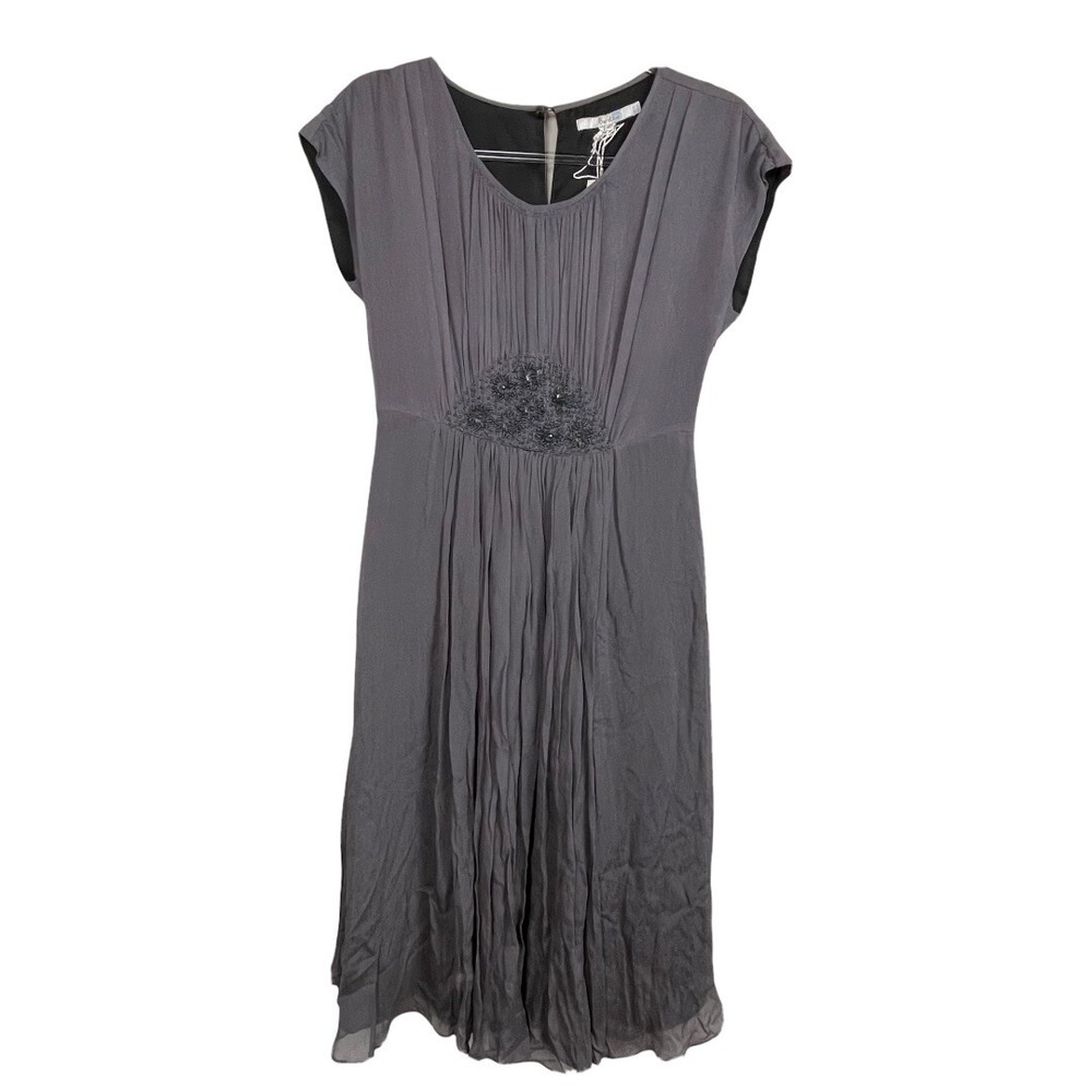 NWT Boden Jeweled Georgette Dress 4L Pewter Wedding Guest Holiday Fairycore